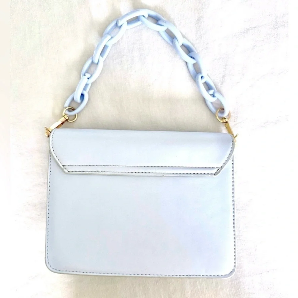 Pastel Blue Chunky Chain Shoulder Bag Mini Clutch Purse OS